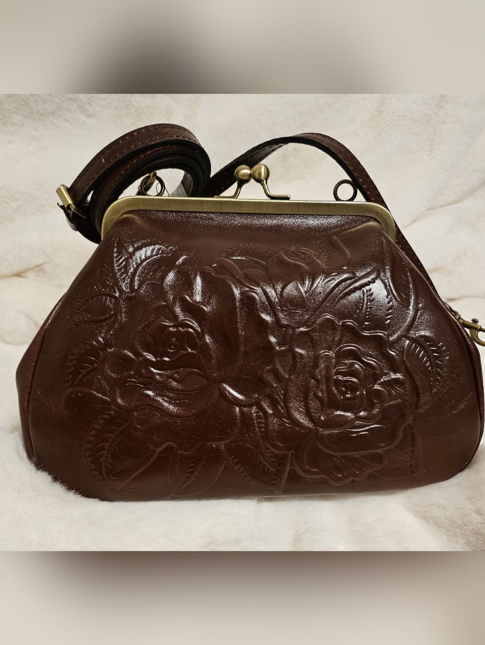 Patricia Nash Leather Rose Tooling Annie British Tan Cross Body